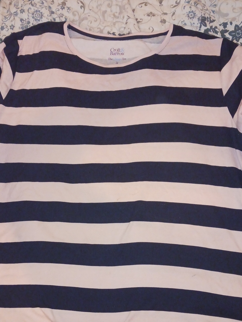croft & barrow Navy and Light Pink Striped Short Sleeve Tee